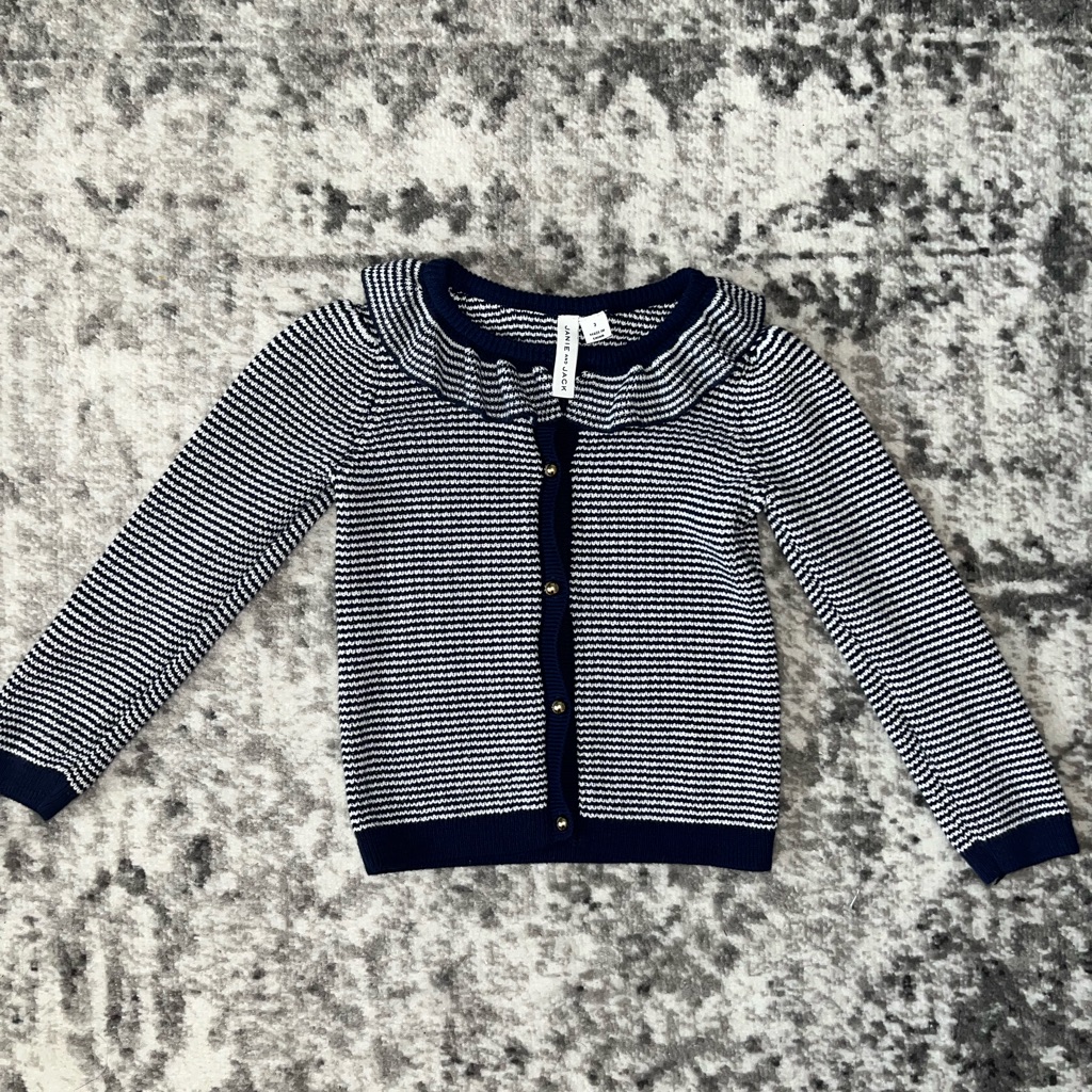Janie And Jack Striped Ruffle Collar Cardigan In Merchant Marine Stripe